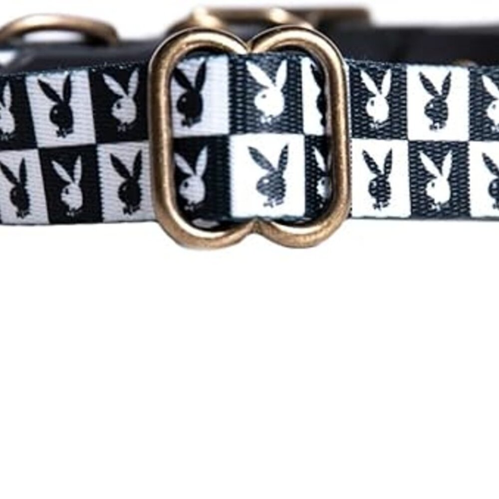 Playboy Checkered Repeating Rabbit Head Dog Collar - Black